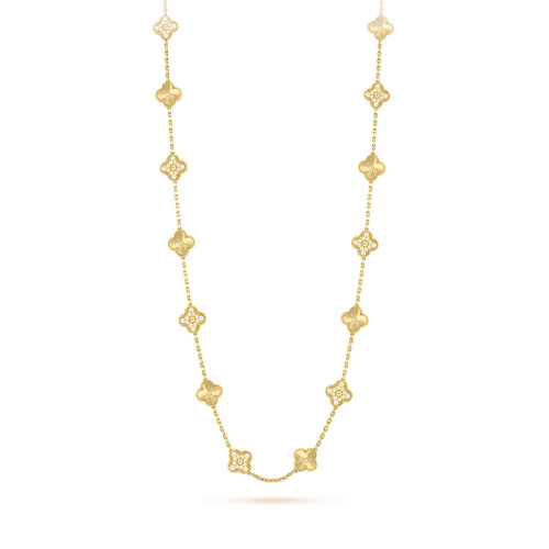 Van Cleef & Arpels/梵克雅寶 經(jīng)典款A(yù)lhambra 女士復(fù)古金色鑲鉆多重四葉草項(xiàng)鏈套鏈 VCARP4KM00