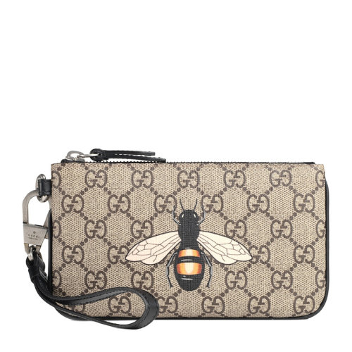 GUCCI/古馳 男士烏木色GG動物印花手拿包零錢包