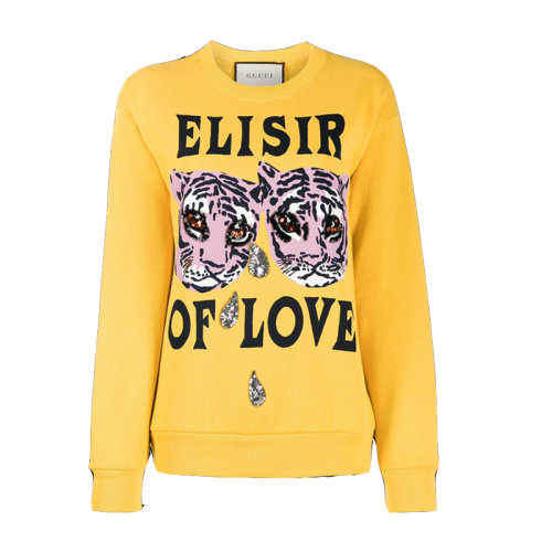 GUCCI/古馳 女裝 虎頭字母印花 女士粉色棉質長袖棉質秋冬衛(wèi)衣 469250-XJBI5-5901