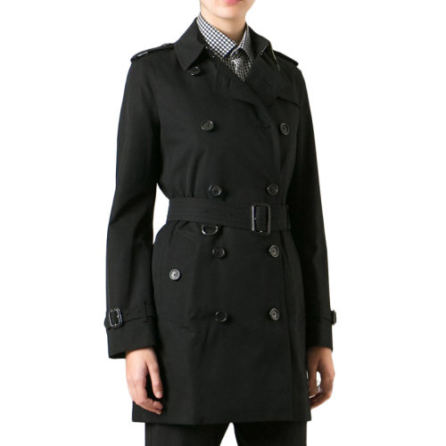 BURBERRY/博柏利 女裝 服裝 女士黑色純棉雙排扣翻領(lǐng)長袖中長款外套 女裝風衣