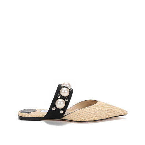 Jimmy Choo/周仰杰 女士織物編織尖頭穆勒鞋涼鞋拖鞋平底鞋 BASETTE FLAT ABG