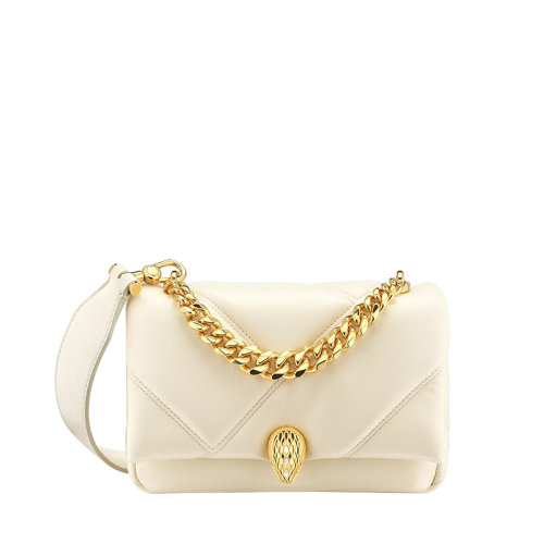 BVLGARI/寶格麗 SERPENTI CABOCHON系列 女士迷你白色絎縫小牛皮蛇頭扣單肩斜挎包291086