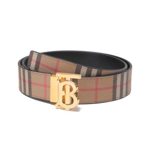 BURBERRY/博柏利 【22秋冬新款】 男款TB專屬標(biāo)識(shí)搭扣板扣式雙面皮帶腰帶3.5cm黑色/典藏米色Vintage格紋 80548851