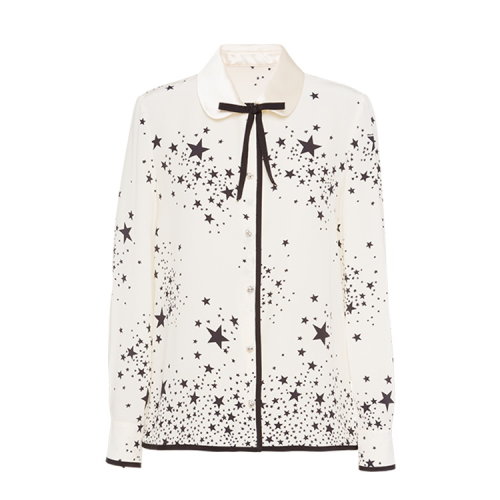 MiuMiu/繆繆 乳白色 女士星星提花蝴蝶結(jié)裝飾長袖襯衫 MK1418_1V88_F0A72