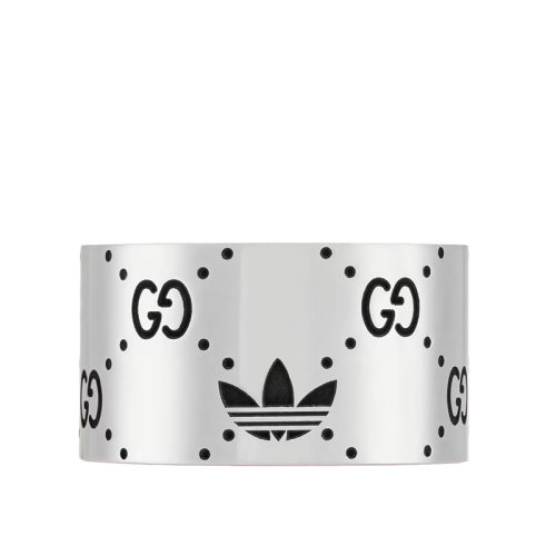 GUCCI/古馳 22新款阿迪達(dá)斯聯(lián)名款 男女同款925純銀互扣式雙G三葉草徽標(biāo)刻花超寬版戒指702768J84000728