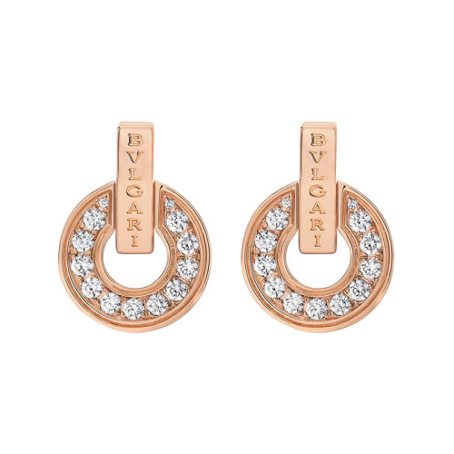 BVLGARI/寶格麗 BVLGARI BVLGARI系列 18k金玫瑰金鏤空圓形鑲鉆耳釘357318