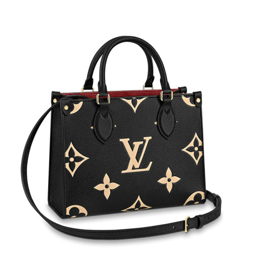 Louis Vuitton/路易威登 經(jīng)典款ONTHEGO系列 女士小號黑色/米白色雙色老花壓紋粒面皮革單肩手提托特包M45659