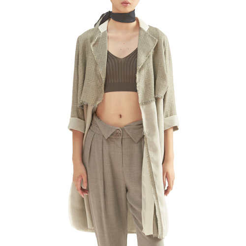 19年秋冬款nisiss/怡夕千鳥格七分袖拼接大衣女士大衣n163ac23