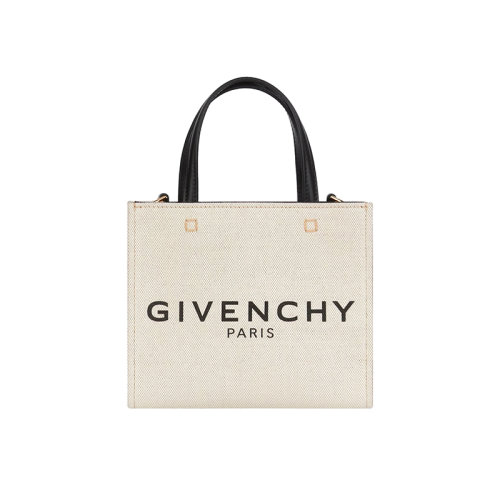 Givenchy/紀(jì)梵希 22新款 Cabas G系列 女士米色迷你棉麻帆布黑色字母標(biāo)志提花帆布拆卸寬肩帶皮革手柄金色飾面單肩手提包BB50N0B1DR-255