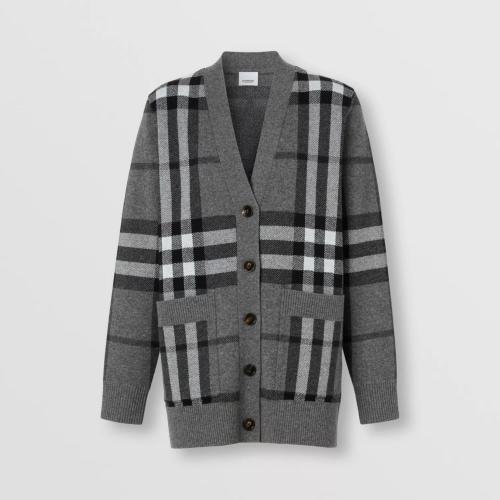 BURBERRY 22年秋冬 女士 羊毛混紡格紋提花寬松開(kāi)衫 80590891