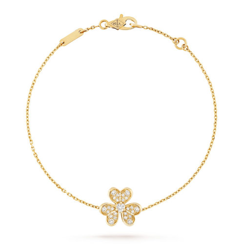 Van Cleef & Arpels/梵克雅寶 Frivole 女士迷你金色鑲鉆花朵手鏈 VCARP24100
