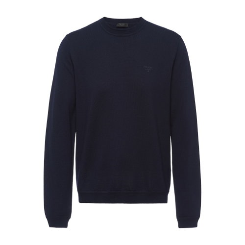 PRADA/普拉達(dá) 深藍(lán)色 男士刺繡徽標(biāo)羊毛針織衫 UMA972_1S2P_F0008_S_192