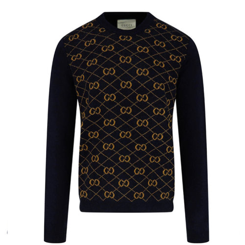 GUCCI/古馳   男士 拼色 羊毛 GG菱格紋提花圓領(lǐng)長(zhǎng)袖毛衣針織衫 626288 XKBFB 4795