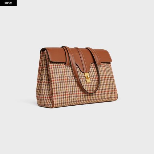  CELINE賽琳思琳 22年秋冬 女士 手提包 SOFT 16中號(hào)花呢和牛皮革手袋 195542EOM.14ML