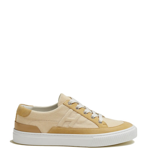 HERMES/愛馬仕 22年秋冬新款 Deep系列 女士米黃色燈芯絨面料拼山羊絨面革運(yùn)動鞋H222189ZB5370