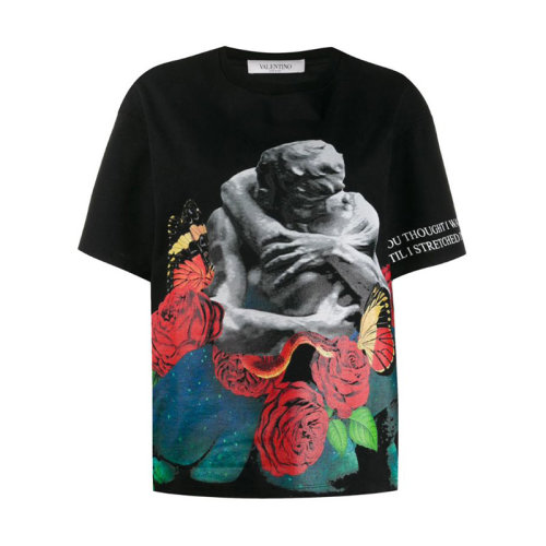 Valentino/華倫天奴  女裝 春夏 時(shí)尚百搭 圓領(lǐng) 女士黑色棉質(zhì)短袖T恤 SB0MG02Y4WB  HKY210303