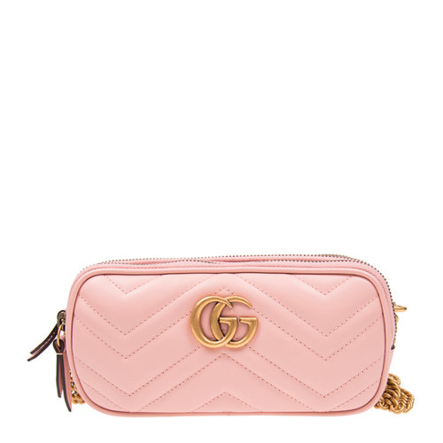 GUCCI/古 女士粉紅色牛皮簡約金屬logo標(biāo)拉鏈?zhǔn)执帜冒X包