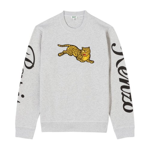 KENZO/高田賢三 男士淺灰色純棉老虎刺繡時尚長袖T恤衛(wèi)衣