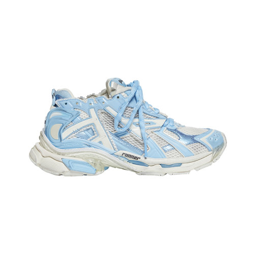 Balenciaga/巴黎世家 22年秋冬新款 女士淺藍色聚氨酯混紡飾有白色網(wǎng)眼設(shè)計黑色刺繡LOGO運動鞋677402W3RB29744