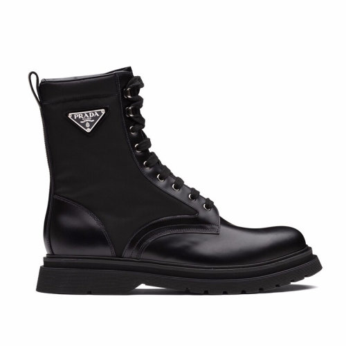 PRADA/普拉達 男鞋 男士三角徽標黑色皮革時尚短靴 2UE011_3L09_F0002