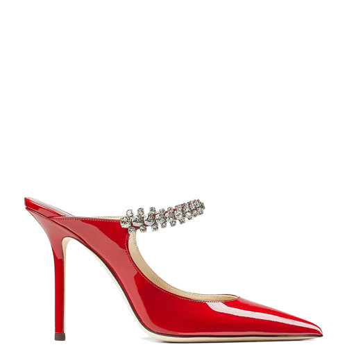 Jimmy Choo/周仰杰 22年秋冬新款 Bing 100系列 女士紅色漆皮配水晶綁帶尖頭高跟鞋BING100PAT-ROUGE