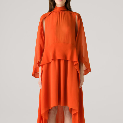 【21春夏新款】St.John/盛薔2021春季新款女士寶塔袖褶皺中長(zhǎng)款女士連衣裙K123C01