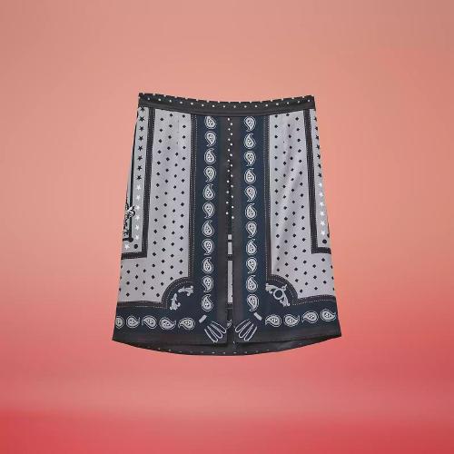  HERMES愛馬仕 22年秋冬 女士 半身裙 Jupe fluide imprime ??Harnais de Cour Bandana?? H