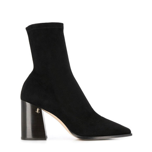 Jimmy Choo/周仰杰 女士黑色絨面高跟尖頭短靴 BRYELLE85SSUBLACK