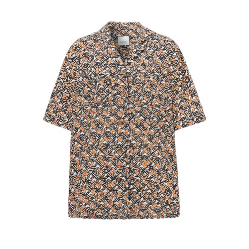 BURBERRY/博柏利 22年春夏新款 女士白色/米色桑蠶絲老花印花睡衣式襯衫80572121