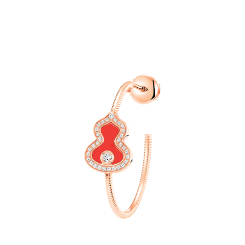 QEELIN/麒麟珠寶 22春夏新款Wulu系列 18K金玫瑰金葫蘆造型鑲嵌鉆石紅瑪瑙單只耳環(huán)WU-040-LGHER-RGDRA