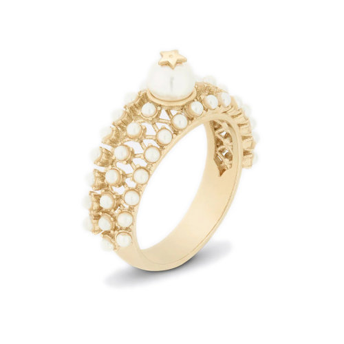 DIOR/迪奧 22新款 女士金色飾面金屬配白色樹脂珠星星細(xì)節(jié)戒指R1315WOMRS_D301