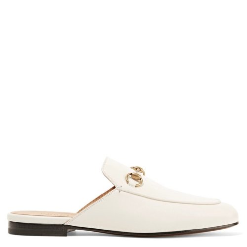 GUCCI/古馳  經典款Princetown系列 女士白色皮革馬銜扣棉拖鞋423513 C9D00 9022