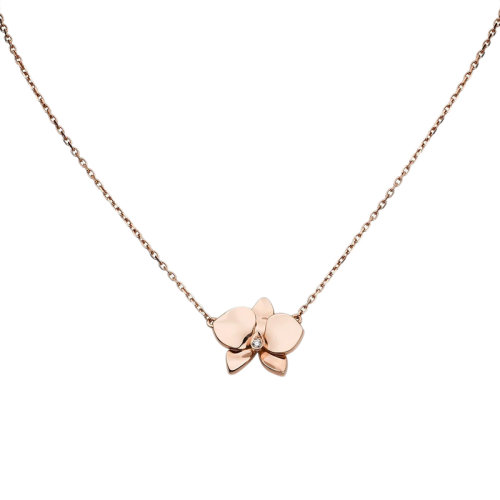 CARTIER/卡地亞 經(jīng)典CARESSE D’ORCHIDéES系列 中號(hào)18K金玫瑰金鑲嵌鉆石花朵項(xiàng)鏈B7015500