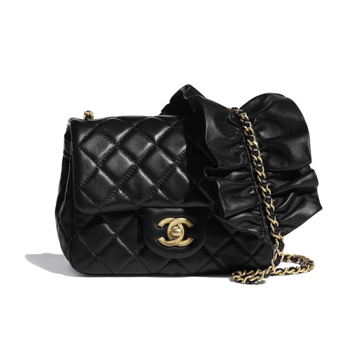 CHANEL/香奈兒 CF系列  小號方胖子女包荷葉邊 鏈條包單肩斜挎包AS2203 B00438 94305