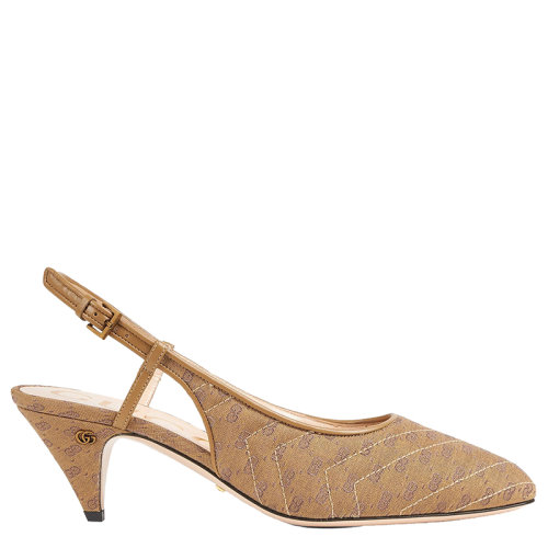 GUCCI/古馳 女士米色/烏木色迷你GG Supreme帆布露跟高跟鞋??65828099WO02621