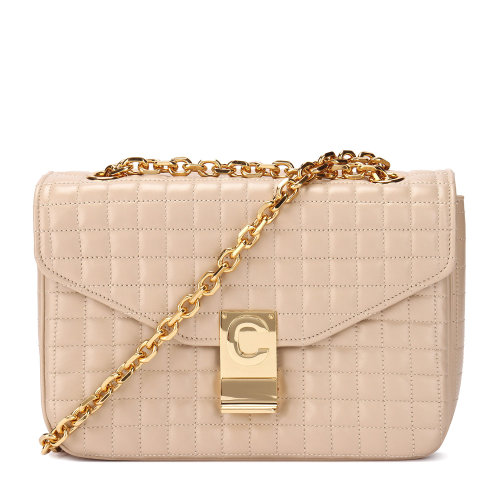 CELINE/賽琳女士鏈條logo印字單肩斜挎ins風(fēng)背包皮革187253BFC女包