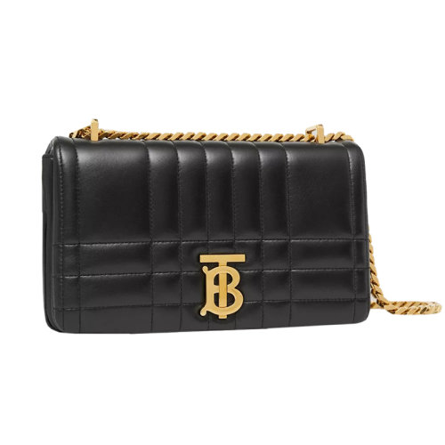BURBERRY/博柏利 22新款 Lola系列 女士小號黑色羔羊皮半硬質(zhì)絎縫包拋光金色鏈條TB字母組合翻蓋斜挎肩背包80595091