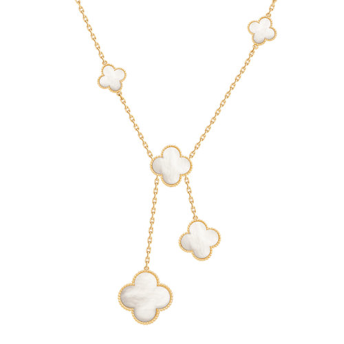 Van Cleef & Arpels/梵克雅寶 經(jīng)典Magic Alhambra系列 18k金黃金白色珍珠母貝6四葉草項(xiàng)鏈VCARD79100