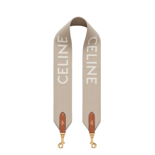 CELINE/賽琳   米色白色提花羊毛金屬鉤扣短款肩帶包帶49S022AEP.03BW