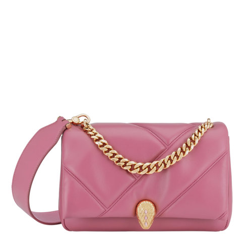 BVLGARI/寶格麗 SERPENTI CABOCHON系列 女士小號(hào)粉色小牛皮蛇首扣斜挎單肩包291088