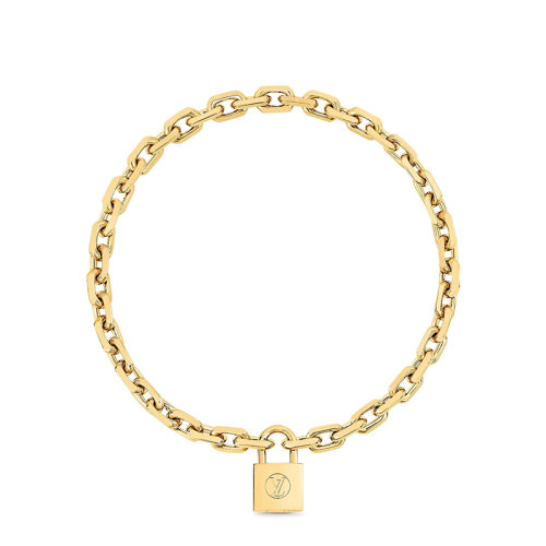 Louis Vuitton/路易威登 LV EDGE CADENAS系列 金色拋光金屬掛鎖墜飾鏈環(huán)項(xiàng)鏈MP2993