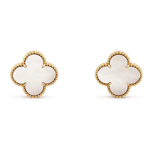 Van Cleef & Arpels/梵克雅寶 經(jīng)典Magic Alhambra系列 18k金黃金白色珍珠母貝四葉草耳釘VCARA43700