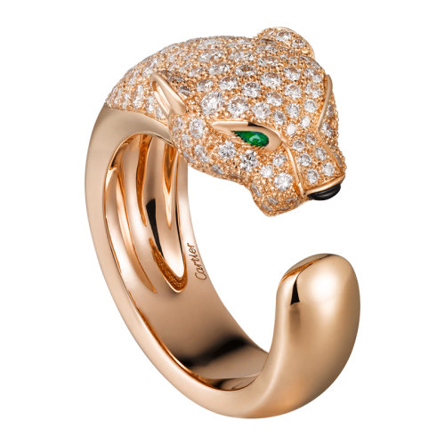 CARTIER/卡地亞  Panthère 系列 18K金玫瑰金鉆石祖母綠瑪瑙戒指 鑲嵌137顆明亮式切割鉆石N4742200