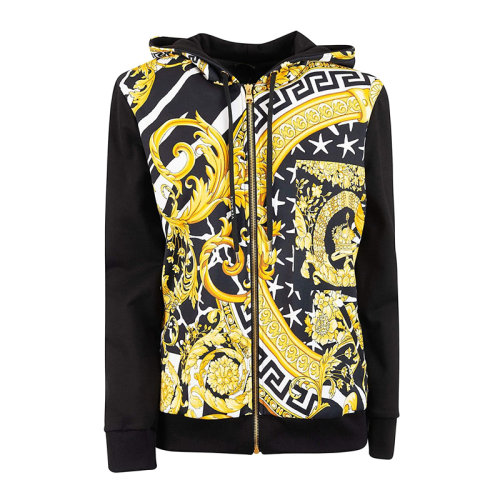 VERSACE/范思哲 女士黑色棉質(zhì)印花裝飾拉鏈開合休閑上衣外套夾克 A83307-A231036-A7900