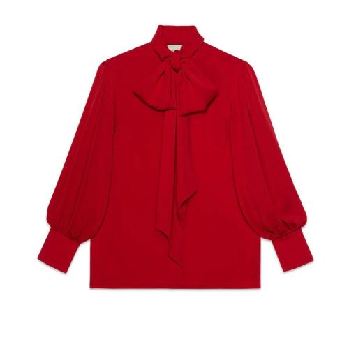  GUCCI古馳 22年秋冬 女士 真絲緞喬其紗襯衫 652112 ZHS18 6544