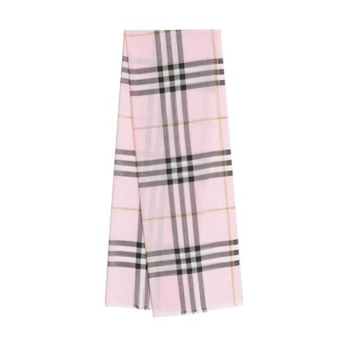 BURBERRY/博柏利 22年早春新款 男女同款淺糖果粉色羊毛桑蠶絲混紡輕盈格紋細(xì)穗流蘇圍巾80493401
