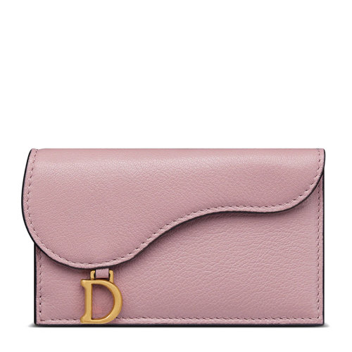 DIOR/迪奧 22新款SADDLE系列 女士老玫瑰色山羊皮飾字母D吊飾金扣翻蓋開(kāi)合多卡槽馬鞍錢包卡包S5692CCEH_M77P