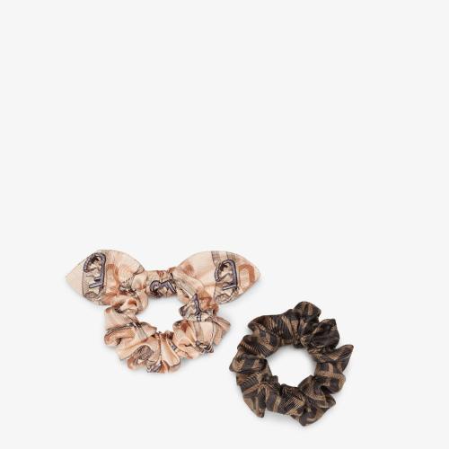  FENDI芬迪 22年秋冬 女士 發(fā)帶 拼色有機(jī)桑蠶絲松緊發(fā)帶雙件套 FXT268ALRWF0QF7