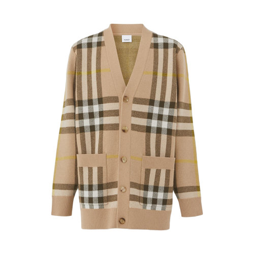 BURBERRY/博柏利 22年春夏新款 男士松露色羊毛混紡格紋提花針織開衫毛衣80540981