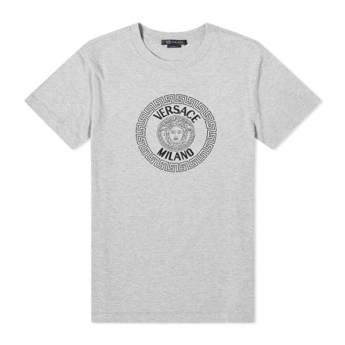 VERSACE/范思哲 男士灰色棉質(zhì)經(jīng)典字母徽標(biāo)美杜莎頭像裝飾圓領(lǐng)上衣短袖T恤 A85161-A228806-A2475